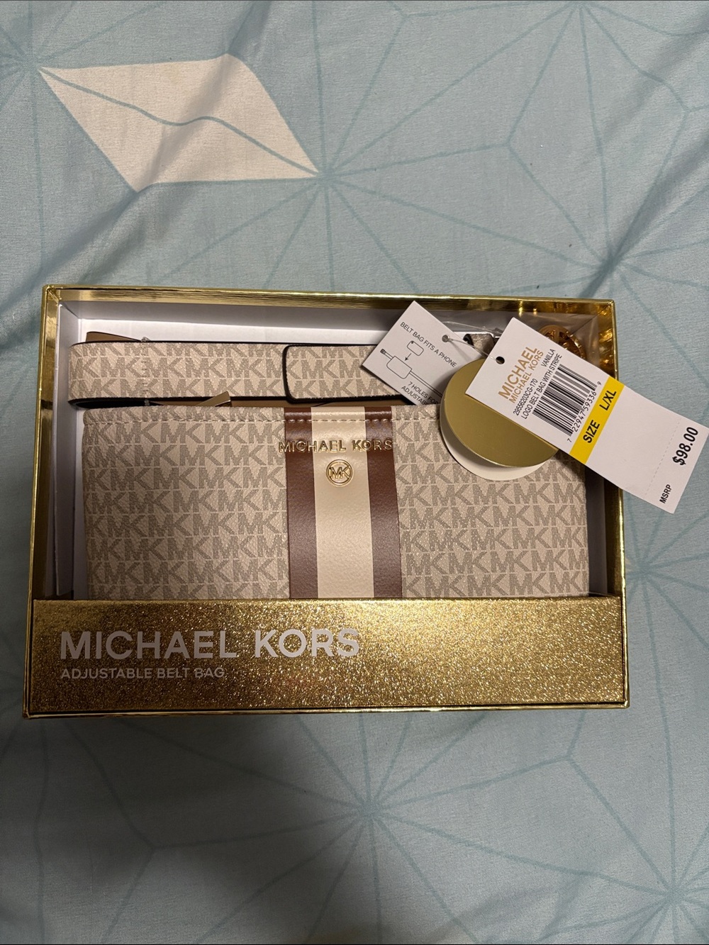 Michael Kors Beige and Brown Logo Belt Bag with Gold Hardware
